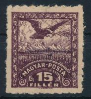 Debrecen II 1919 15f próbanyomat kettős nyomattal, sárgás gumi nélküli papíron / margin proof witth double print Signed: Bodor