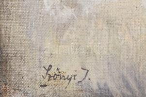 Szőnyi I jelzéssel: Táj. Olaj, vászon. Javított. Dekoratív fakeretben. 38,5x28 cm