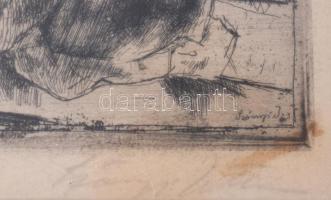 Szőnyi István (1894-1960): Alak. Rézkarc, papír, jelzett, kissé foltos. Üvegezett, kopott fakeretben...