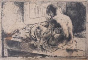 Szőnyi István (1894-1960): Alak. Rézkarc, papír, jelzett, kissé foltos. Üvegezett, kopott fakeretben...