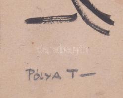 Pólya T jelzéssel: Páros. Akvarell, tus, papír. Üvegezett, sérült fakeretben. 24×18 cm