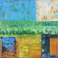 Leszkoven Tamás (1976-): Geometria (cím nélkül). Akril, vászon. Jelzett. 40×40 cm