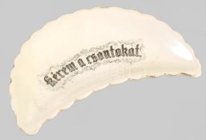 Antik csontos tál, kopással, 17x10 cm