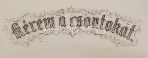 Antik csontos tál, kopással, 17x10 cm