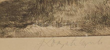 Komjáti-Wanyerka Gyula (1894-1958): Erdei út. Színezett rézkarc, papír, jelzett, lap széle foltos, 3...