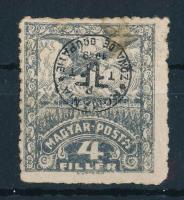 Debrecen II 1919 4f fényes papíron fordított felülnyomással, Bodor vizsgálójellel (betapadás, barna folt a képoldalon / gum disturbance, brown spot)