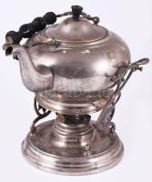 Spirituszos teafőző, kannával. Ébenfa nyéllel. Egy tartó tüske letörött 30x30 cm