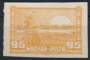 Debrecen II 1919 vágott 95f próbanyomat fényes papíron felülnyomás nélkül / proof. Sign: Bodor  (törés / folded)