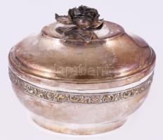 Régi ezüstözött cukordoboz, 13x10 cm