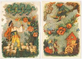 4 db (2 ugyanaz) MODERN grafikai mese képeslap / 4 modern graphic tales art postcards (2 the same) s: Ludovit Fulla