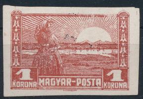 Debrecen II 1919 vágott 1K próbanyomat fényes papíron felülnyomás nélkül / proof. Sign: Bodor