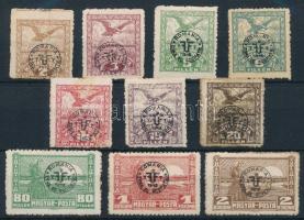 Debrecen II 1919 10 db bélyeg fényes papíron, Bodor vizsgálójellel (törések, betapadás / folds, gum disturbance)