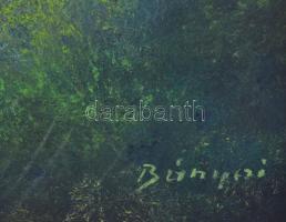 Bányai Béla (1955-): Hangulatos táj. Olaj, farost. Jelzett. Dekoratív fakeretben. 33,5x54 cm