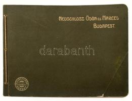 cca 1900 Neuschlosz Ödön és Marcel Parketagyár, Faáru, és Bútorgyár, Ács és Asztalos üzletének árukatalógusa. Bp., én, Neuschlosz Ödön és Marcel-ny., (Klösz György és Fia-ny.), 2 p. + 48 (színes, parketta-mintákat ábrázoló képek) t. Magyar és francia nyelven, magyar, német és francia nyelvű képfeliratokkal. Kiadói zsinórfűzött haránt-alakú papírkötés, kissé kopott borítóval, az elülső borítón hajtásnyommal, benne néhány foltos lappal, két lapon kis sérüléssel.