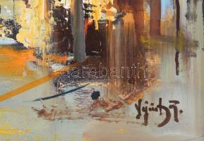 Vojnits Richárd (1942-): Mediterrán kavalkád. Olaj, farost, jelzett. Dekoratív fakeretben, 40×50 cm