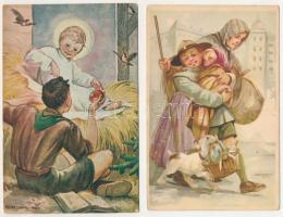 2 db RÉGI cserkész művészlap / 2 pre-1945 Hungarian boy scout art postcards s: Márton L.