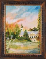 Szabó László (-): A szarvasi Bolza-kastély. Olaj, farost, jelzett. Dekoratív fakeretben, 40×30 cm