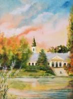 Szabó László (-): A szarvasi Bolza-kastély. Olaj, farost, jelzett. Dekoratív fakeretben, 40×30 cm