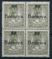 Baranya I. 1919 Zita 40f négyestömb 2 bélyegen antikva számokkal / block of 4 with antiqua numbers Signed: Bodor