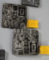 Ólomkatonák és hozzá tartozó öntőformák, gumi és fém és olvasztó kanál . 7 db öntőforma és 20 db kat...