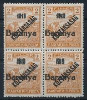 Baranya I. 1919 Arató 2f négyestömb 2 bélyegen antikva számokkal / block of 4 with antiqua numbers Signed: Bodor