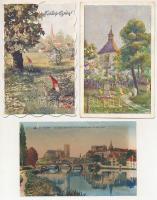 21 db RÉGI osztrák város, üdvözlő képeslap / 21 pre-1945 Austrian town and greeting postcards