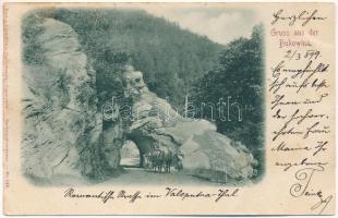 1899 Valea Putnei, Waleputna, Valeputna (Bukovina, Bucovina, Bukowina); Gruss aus der Bukowina. Die Serpentinenstraße von Vale Putna / road with horse-drawn carriage. Leon König (Czernowitz) No. 148. (fl)