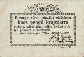 1849. Rozsnyó 20Kr + 1949 Hű-Szeben 10Kr érvénytelenítve (hamis?) T:II
