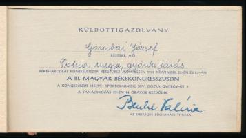 1952 III. Magyar Békekongresszus küldöttigazolvány, Benke Valéria bélyegzett aláírásával