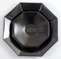 Francia fekete üveg 6 személyes reggeliző készlet, csésze alátéttel és desszertes tányér. Jelzett hi...