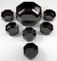 Francia fekete üveg 6 személyes salátás készlet. Jelzett, hibátlan, d: 12-25 cm