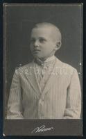 cca 1900-1910 Fiatal fiú portréja, vizitkártya Knauer Gyula brassói (Kronstadt, Brasov) műterméből, 11x6,5 cm