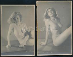 cca 1940 Akt felvételek egy hölgyről, 2 db fotó, jelzés nélkül, kis hibákkal, 14x9 cm körül