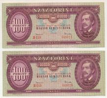 1962. 100Ft (2x) sorszámkövetők "B019 049870 - B019 049871" T:AU P#171c