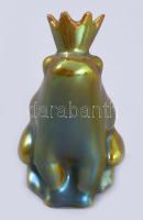 Zsolnay kisplasztika - Békakirály. Többszínű eozin mázakkal fedett öntött finomfajansz. Jelzett, hib...