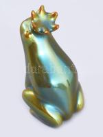 Zsolnay kisplasztika - Békakirály. Többszínű eozin mázakkal fedett öntött finomfajansz. Jelzett, hib...