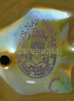 Zsolnay kisplasztika - Békakirály. Többszínű eozin mázakkal fedett öntött finomfajansz. Jelzett, hib...