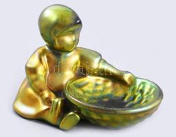 Zsolnay eozin mázas Annuska tállal. Jelzett, kopással, 11x7 cm