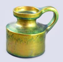 Zsolnay eozin mázas mécsestartó. Kis felületi sérüléssel, tűzhibával, alján repedésvonallal, jelzett, m: 11 cm