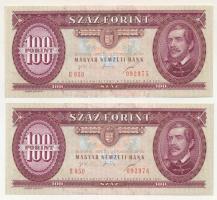 1993. 100Ft (2x) sorszámkövetők "B 050 092975 - B 050 092976" nyomdai festékfoltok T:VF Adamo F38