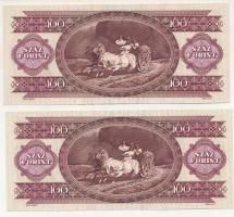 1993. 100Ft (2x) sorszámkövetők "B 050 092975 - B 050 092976" nyomdai festékfoltok T:VF
A...