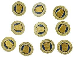 1986. "30 éves a Pamutfonóipari Vállalat miskolci gyára" műgyantás fém jelvény eredeti selyempapírba csomagolva (10db) T:UNC