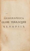 [Nedeczky László]: Geographica Globi terraquei synopsis, a multis praesertim, quod Hungariam attinet, erroribus, qui in celeberrimo alias Geographo Hübnero, aliisque circumferuntur, expurgata, in qua omnium mundi Regionum, &amp; locorum situs pro mapparum geographicarum usu exactissime describuntur. Tyrnaviae [Nagyszombat], 1755, Typis Academicis Societ. Jesu, 2 sztl. lev. +353+1 p.+21+4 sztl. Latin nyelven. Korabeli javított gerincű egészbőr-kötés, kopott borítóval, foltos lapokkal, a címlapon bejegyzésekkel és az utolsó 5 lapon kézírásos jegyzetekkel, bejegyzésekkel.