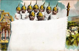 Children in German military helmet. Serie 396 + "Ifjúsági Társas Club" (EK)