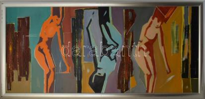 Bubelényi András (-): Alfa. Olaj, farost. Jelzett a hátoldalán. Apró felületi kopással. Fakeretben. 50x110 cm. KIZÁRÓLAG SZEMÉLYES ÁTVÉTEL, NEM POSTÁZZUK! / ONLY PERSONAL COLLECTION AT OUR OFFICE!