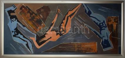 Bubelényi András (-): Gamma. Olaj, farost. Jelzett a hátoldalán. Fakeretben. 50x110 cm. KIZÁRÓLAG SZEMÉLYES ÁTVÉTEL, NEM POSTÁZZUK! / ONLY PERSONAL COLLECTION AT OUR OFFICE!