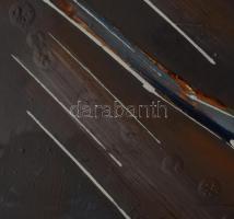 Bubelényi András (-): Gamma. Olaj, farost. Jelzett a hátoldalán. Fakeretben. 50x110 cm. KIZÁRÓLAG SZ...