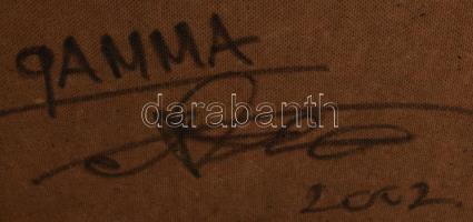 Bubelényi András (-): Gamma. Olaj, farost. Jelzett a hátoldalán. Fakeretben. 50x110 cm. KIZÁRÓLAG SZ...