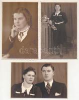 3 db RÉGI fotós képeslap Maksay újdiósgyőri műterméből: hölgyek, pár / 3 pre-1945 photo postcards: ladies, couple