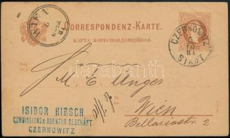1881 2kr díjjegyes levelezőlap / PS-card "CZERNOWITZ STADT" - Wien